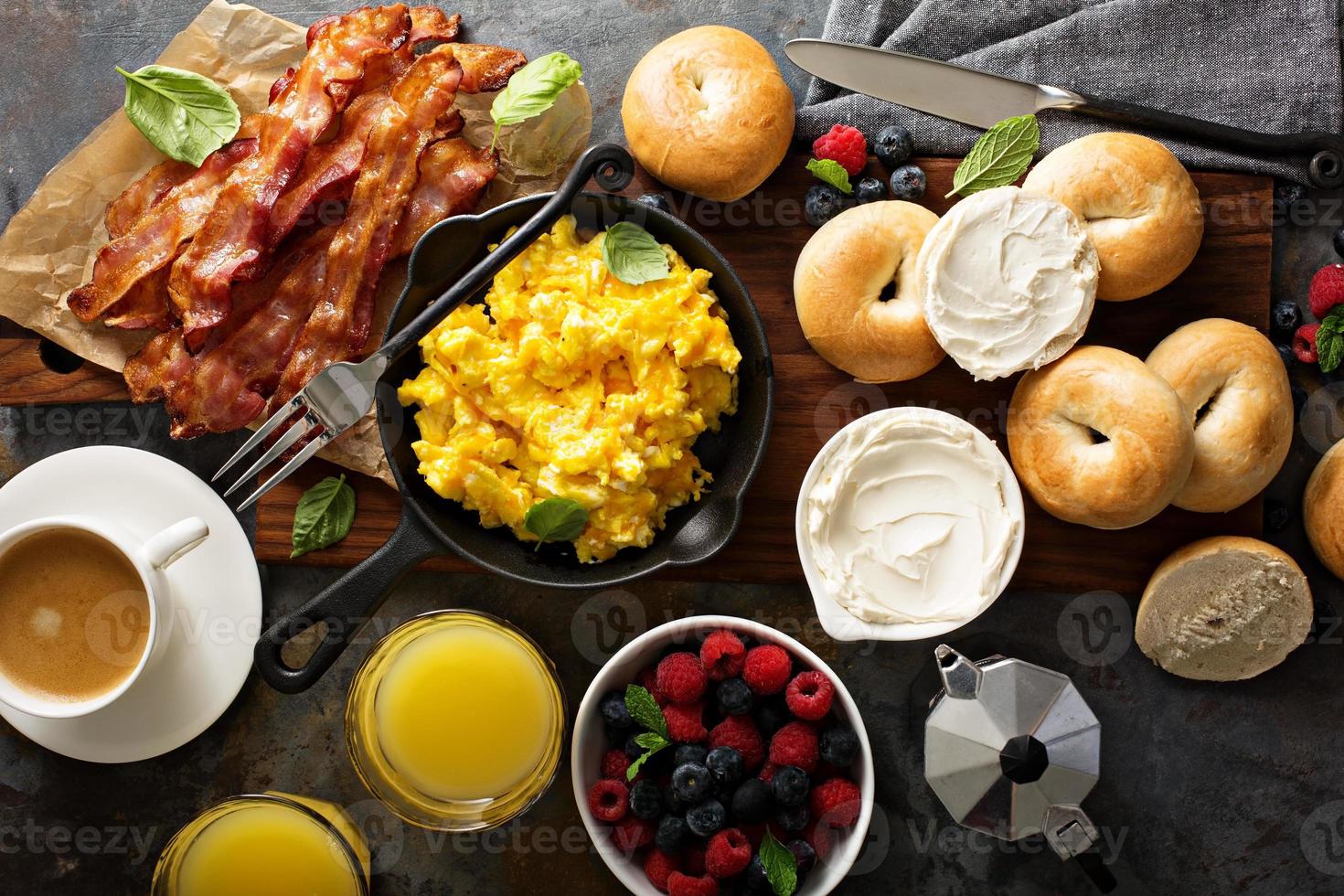 Big breakfast with bacon and scrambled eggs photo
