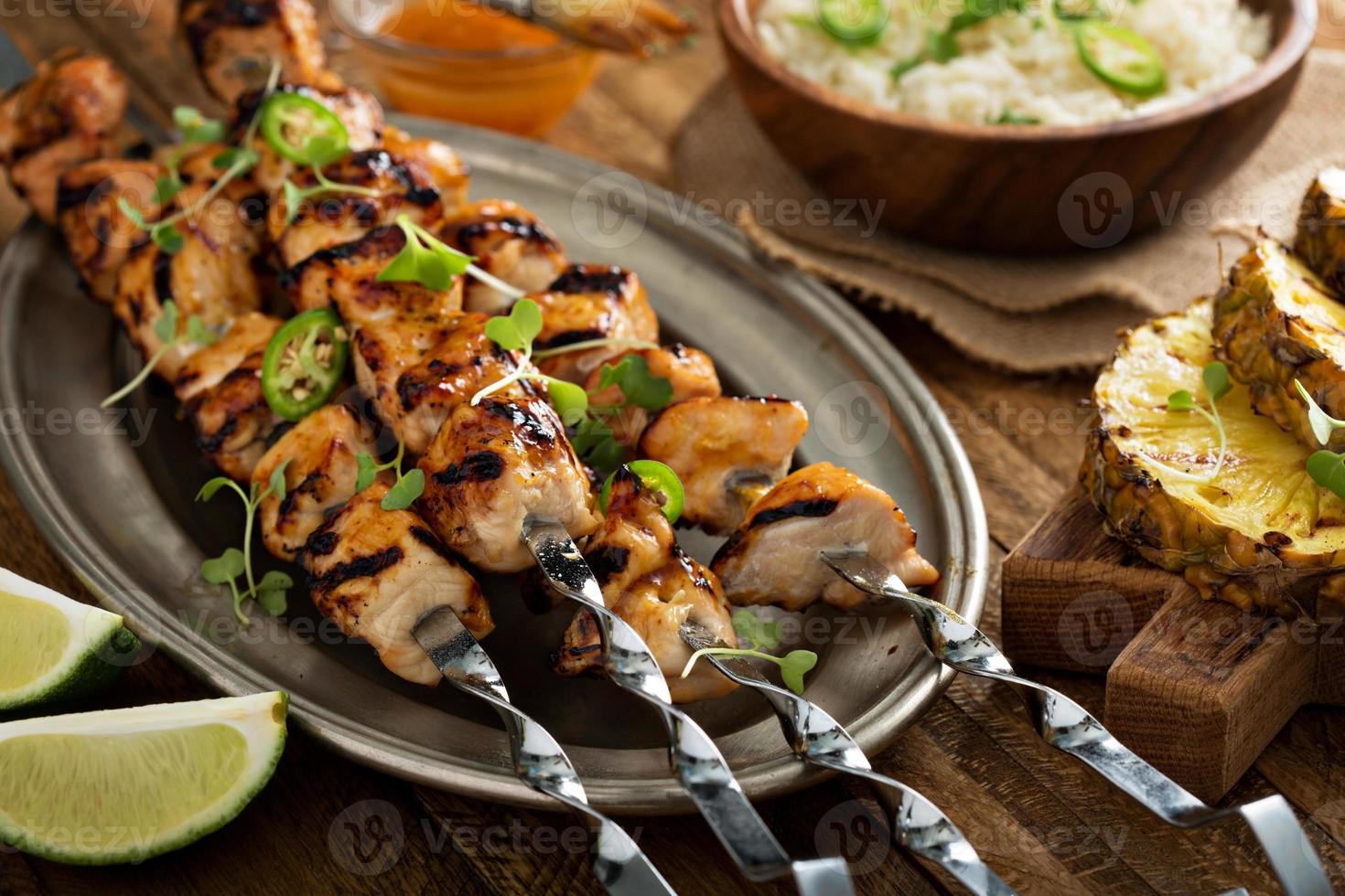 Chicken kabobs with sweet and sour sauce photo