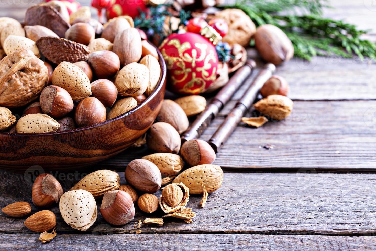 Variety of nuts with shells for Christmas photo