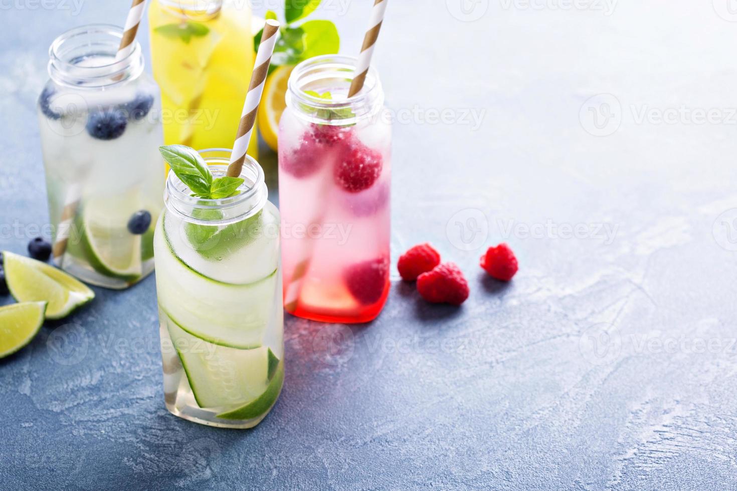 Variety of cold drinks in bottles photo