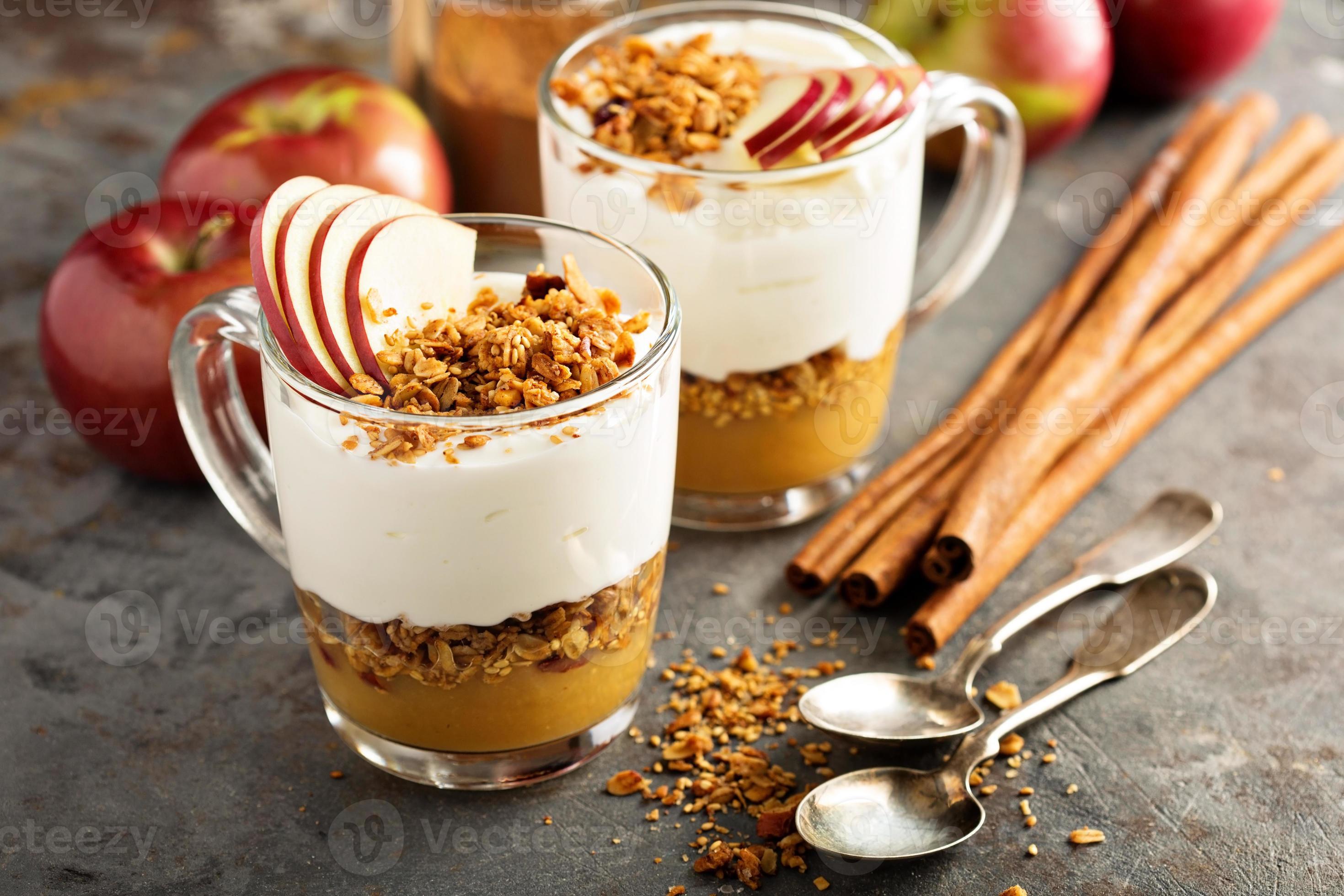 Yogurt and applesauce parfait with granola 15760587 Stock Photo at Vecteezy