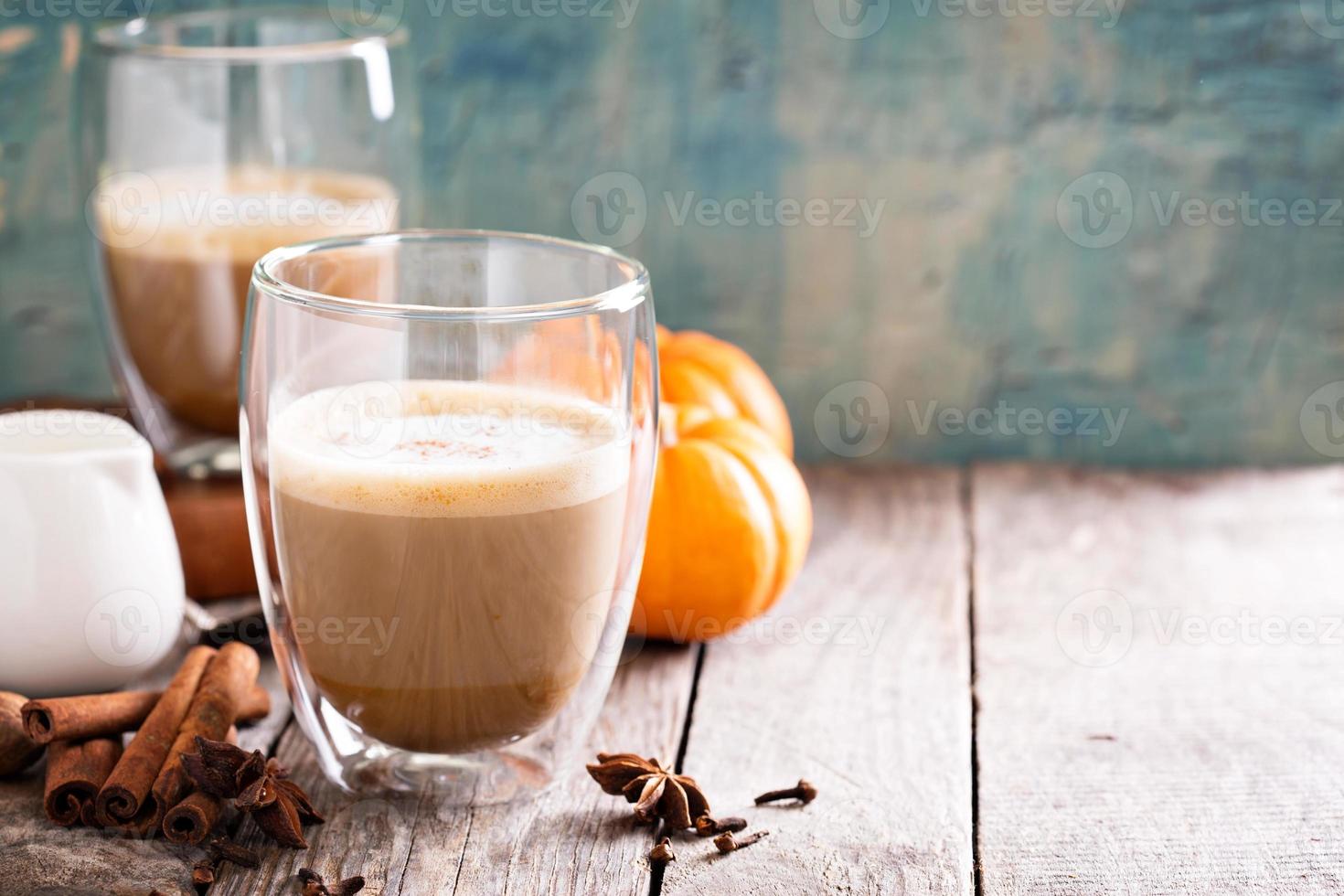 Pumpkin latte in glasses photo