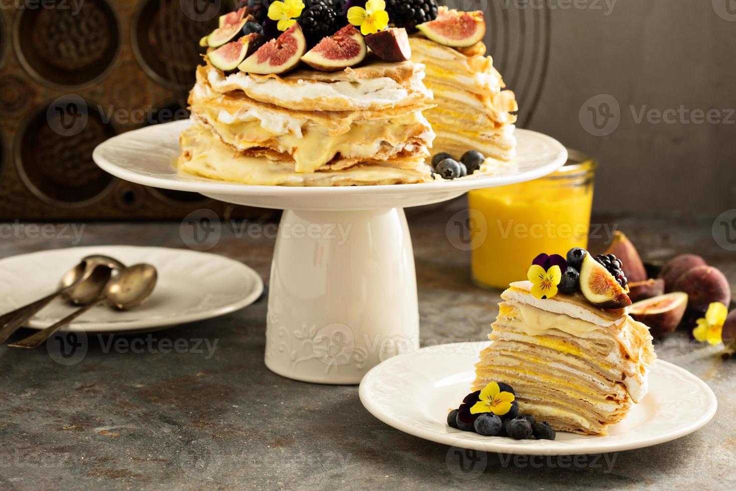 Mango and lemon curd crepe cake photo