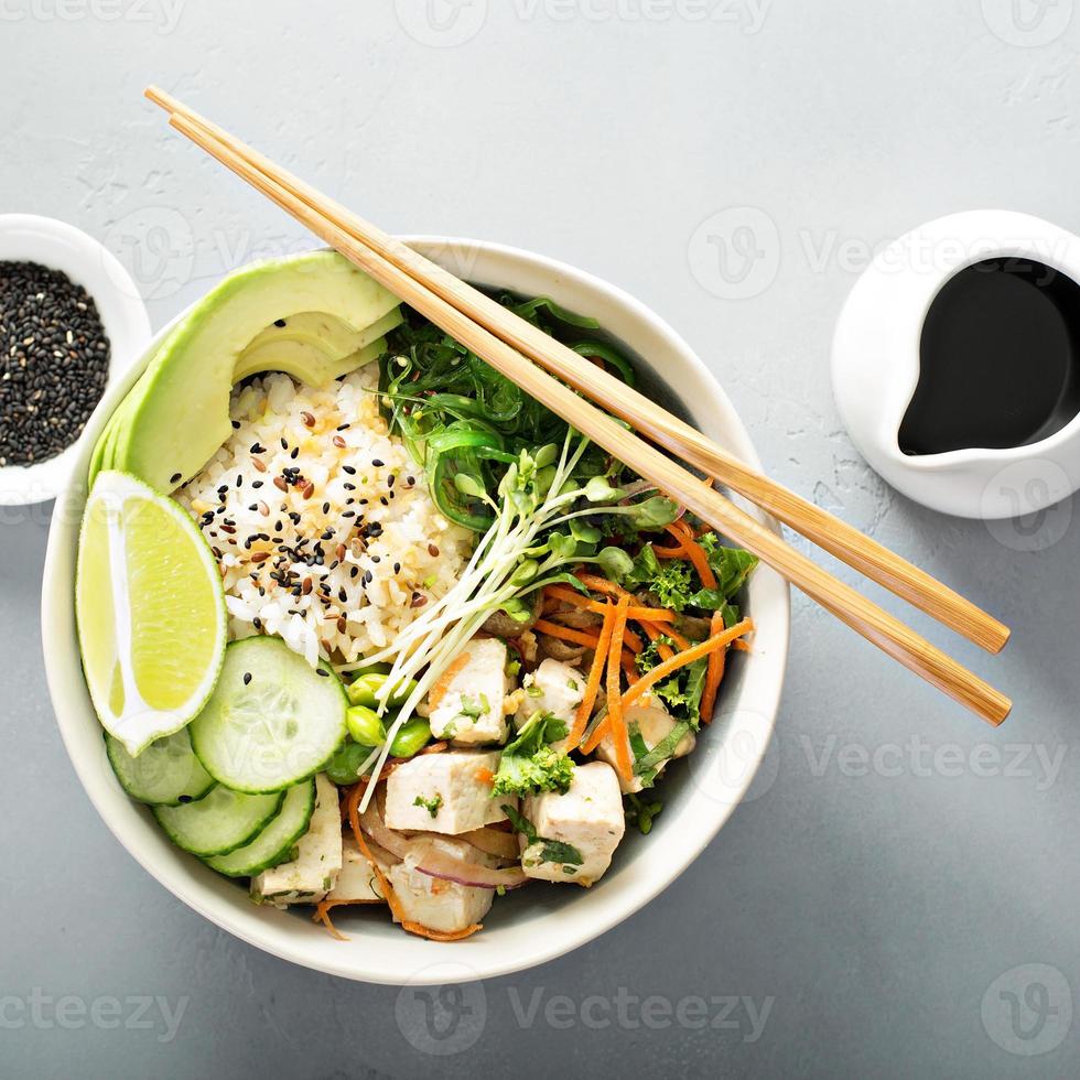 Poke bowl with silken tofu, rice and vegetables 15760878 Stock Photo at