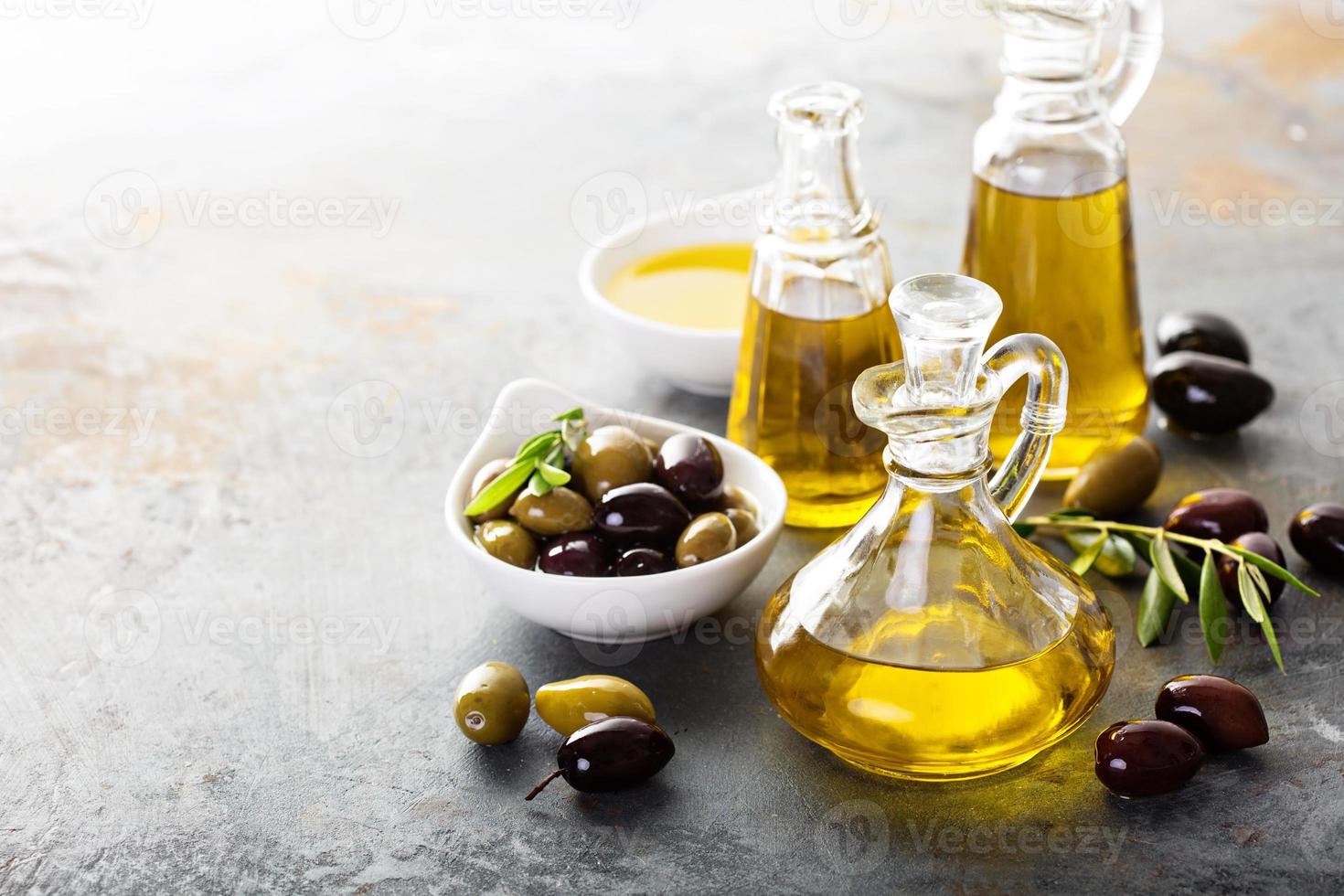 Olive oil in vintage bottles photo