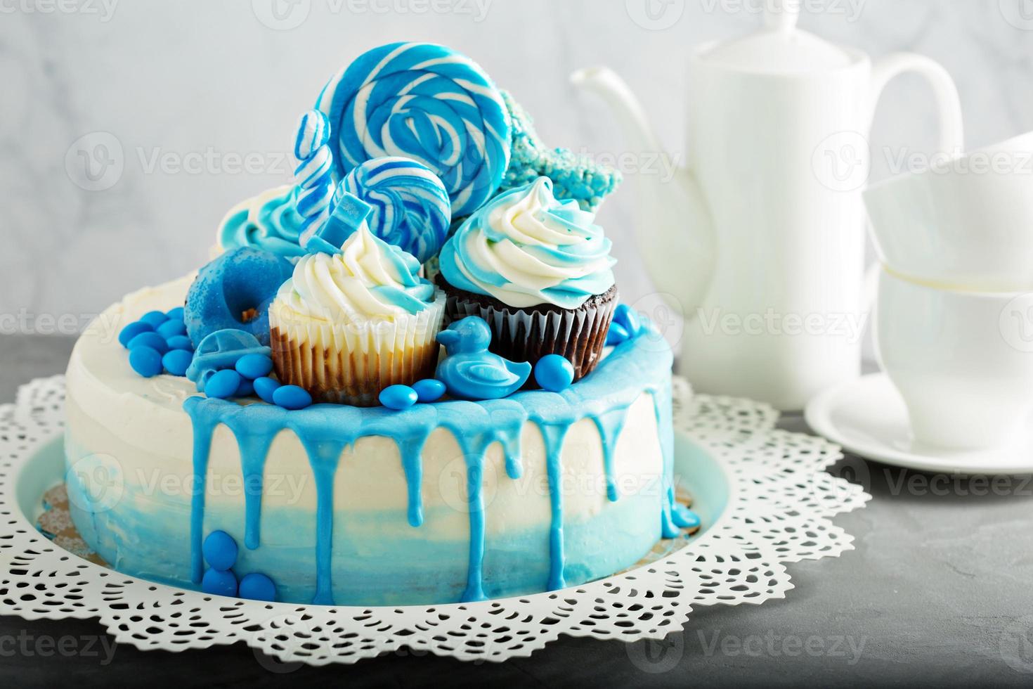 Baby shower or boy birthday cake photo