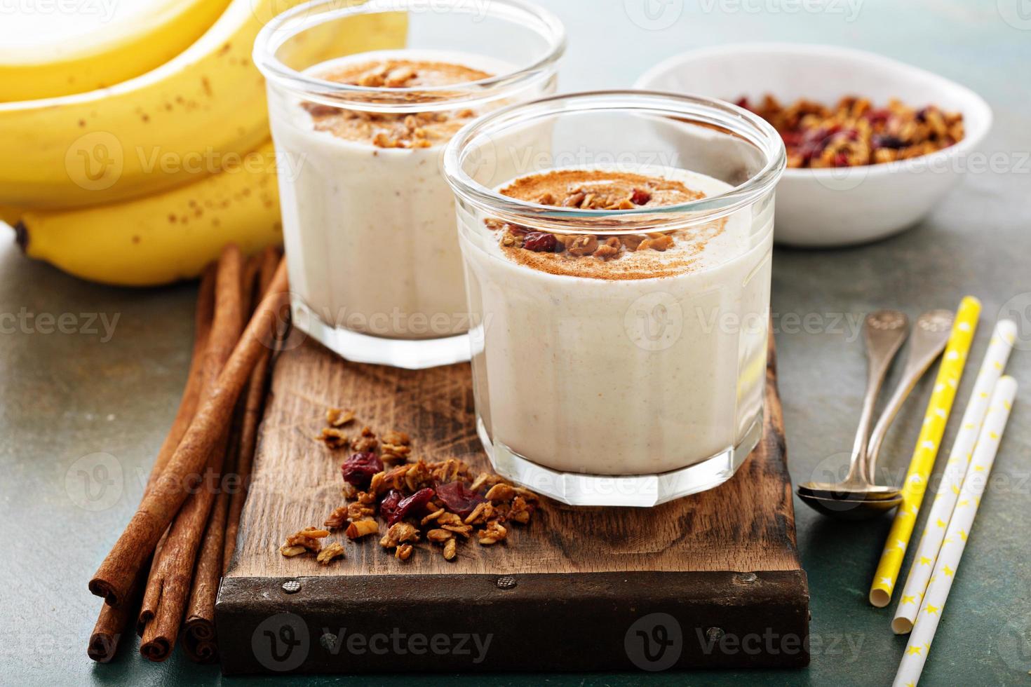 Banana smoothie in mason jars photo