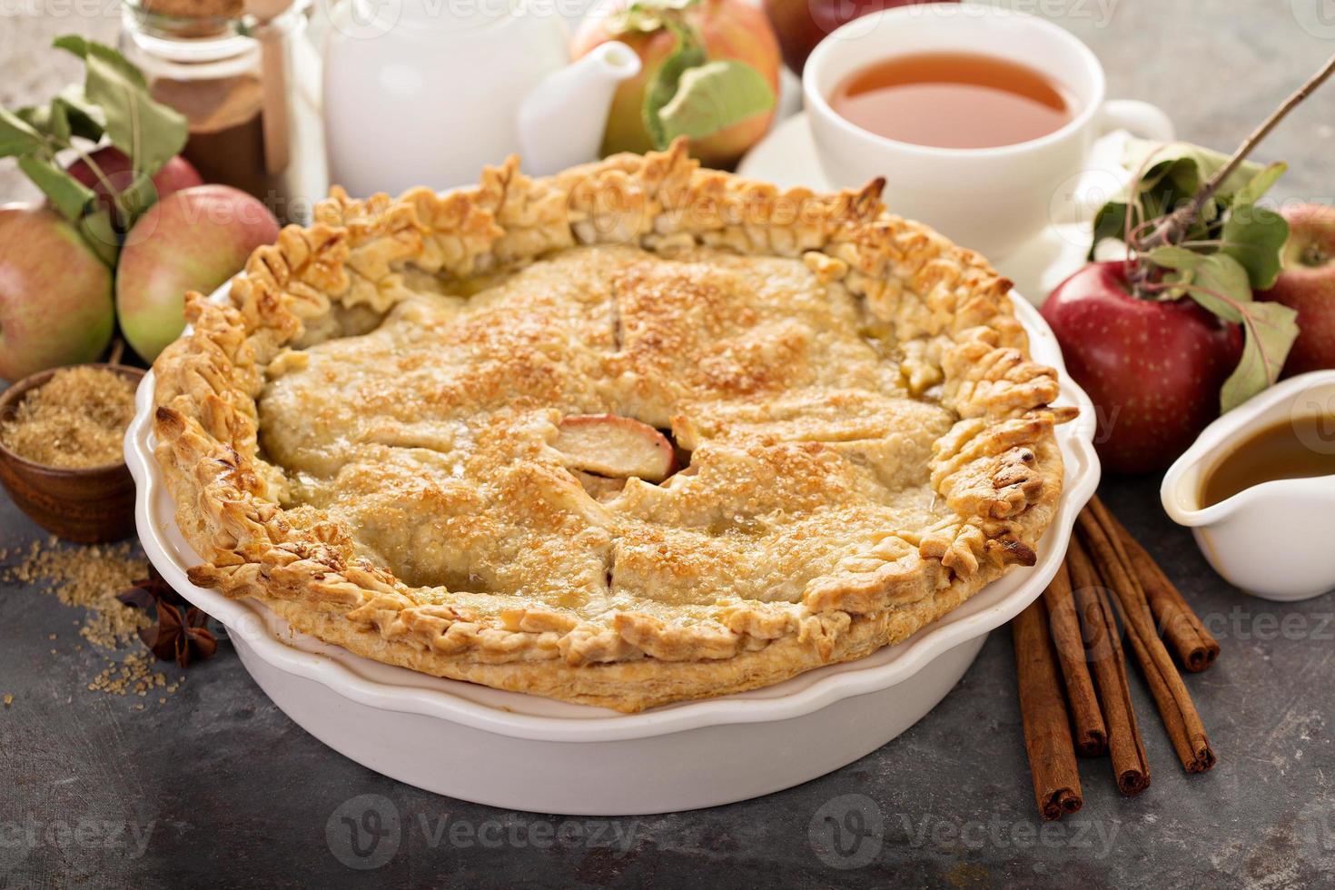 Apple pie with leaves cut outs 15761336 Stock Photo at Vecteezy