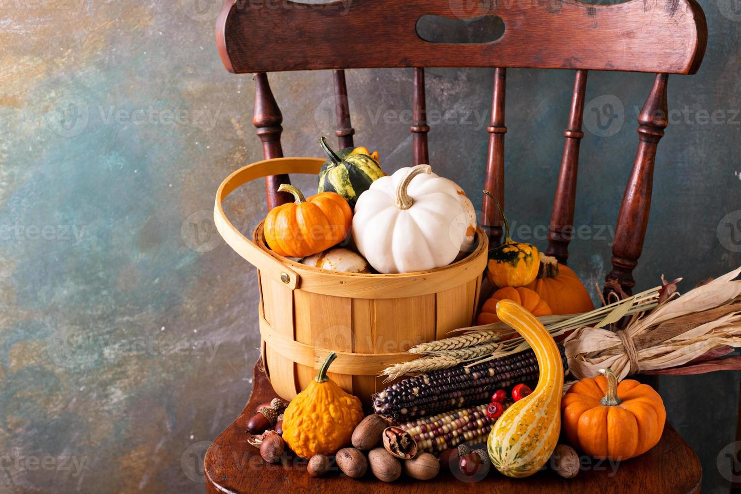 Fall seasonal still life with pumpkins photo