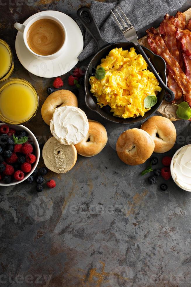 Big breakfast with bacon and scrambled eggs photo