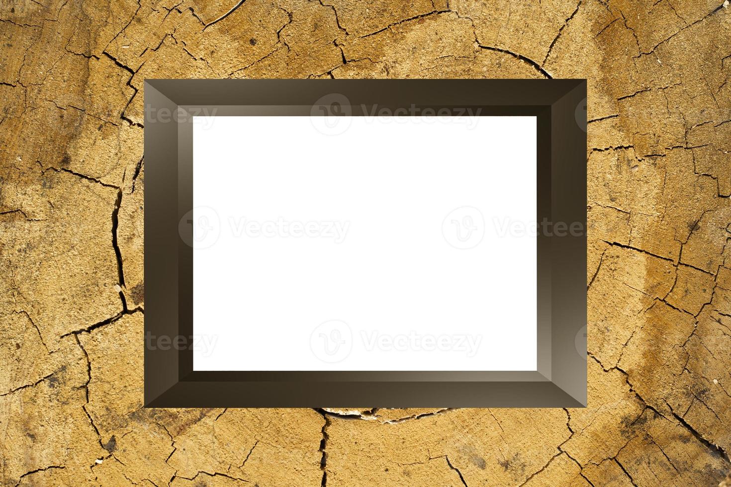 frame mockup template with copy space on wooden oak stump background 3d render photo