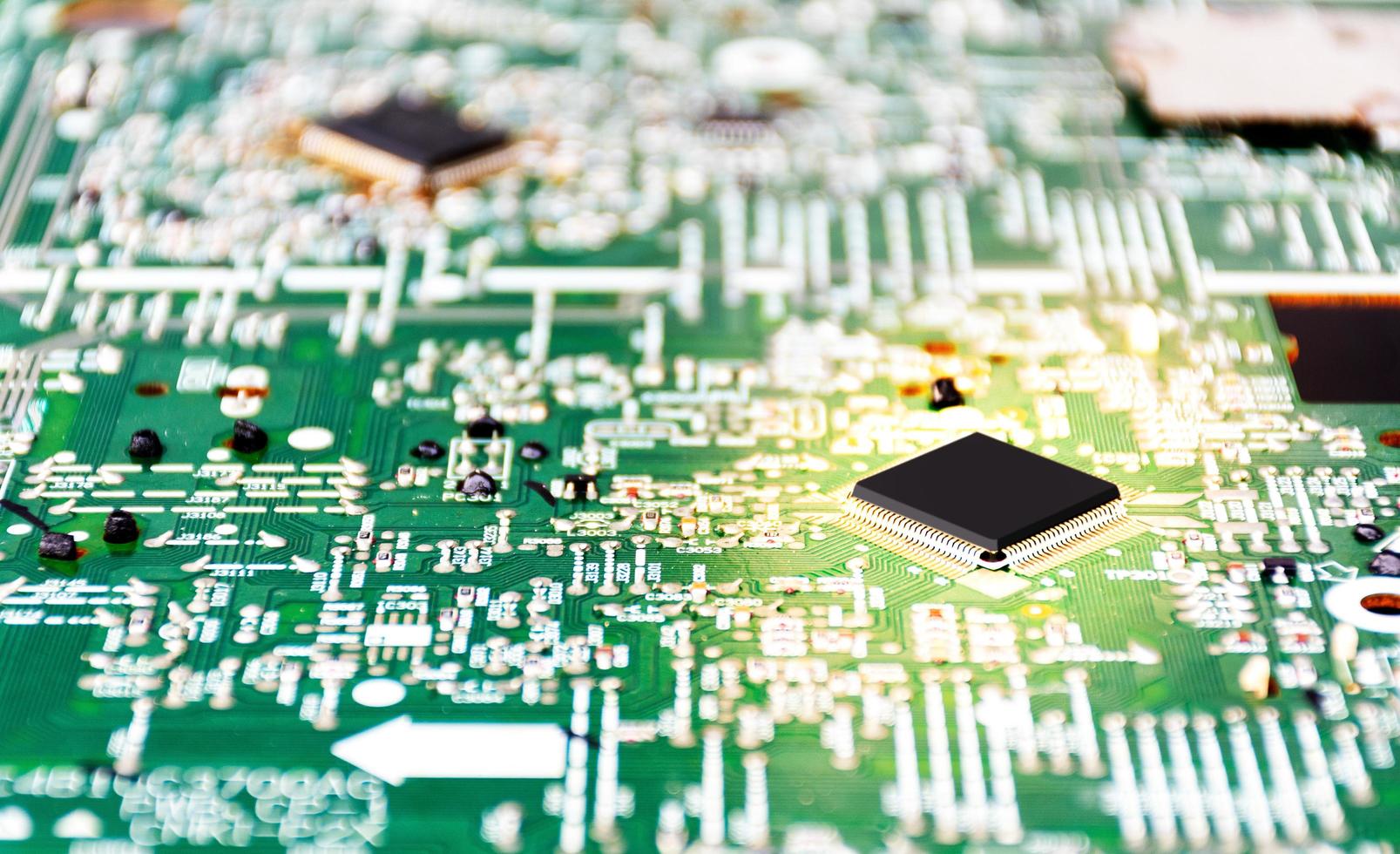 Close up black central processing unit mock up  with gold light effect photo