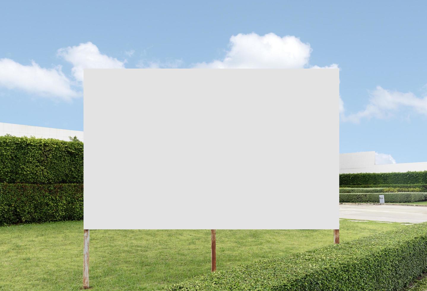 Outdoor billboard background in garden with white background mock up. clipping path photo