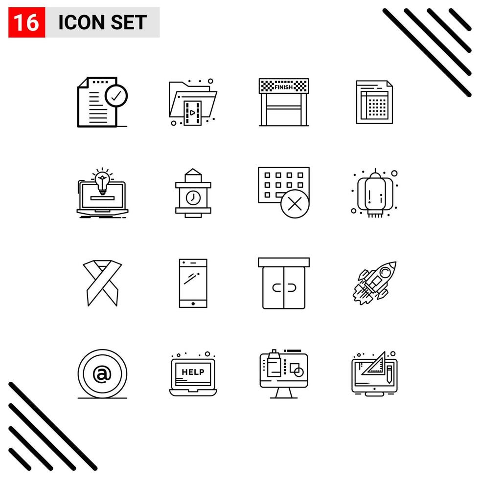 Mobile Interface Outline Set of 16 Pictograms of document audit format goal sport Editable Vector Design Elements