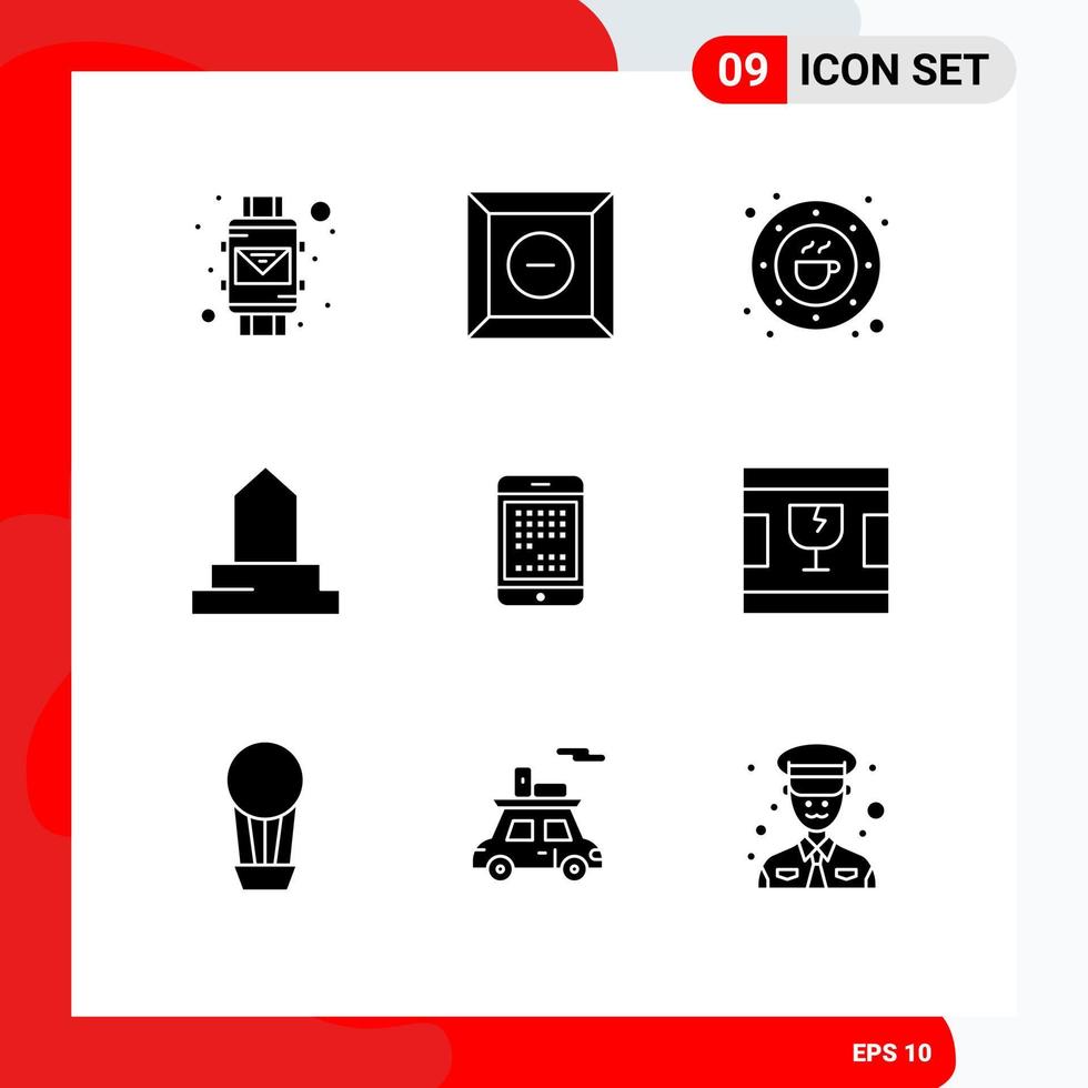 9 Universal Solid Glyph Signs Symbols of computer mosque cafe islamic building building Editable Vector Design Elements