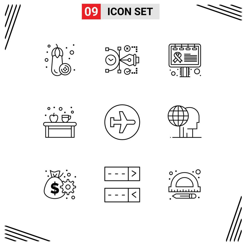 Stock Vector Icon Pack of 9 Line Signs and Symbols for aero plane education advertisement drink coffee Editable Vector Design Elements