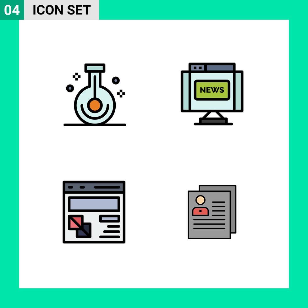 User Interface Pack of 4 Basic Filledline Flat Colors of beaker browser research interface development Editable Vector Design Elements
