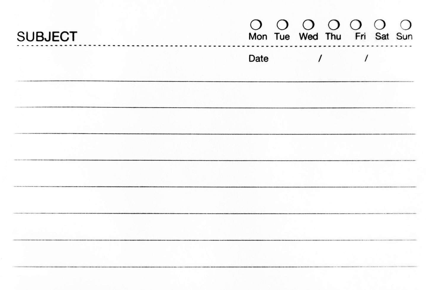 The sheet of paper has spaces to fill the subject, date and text. photo