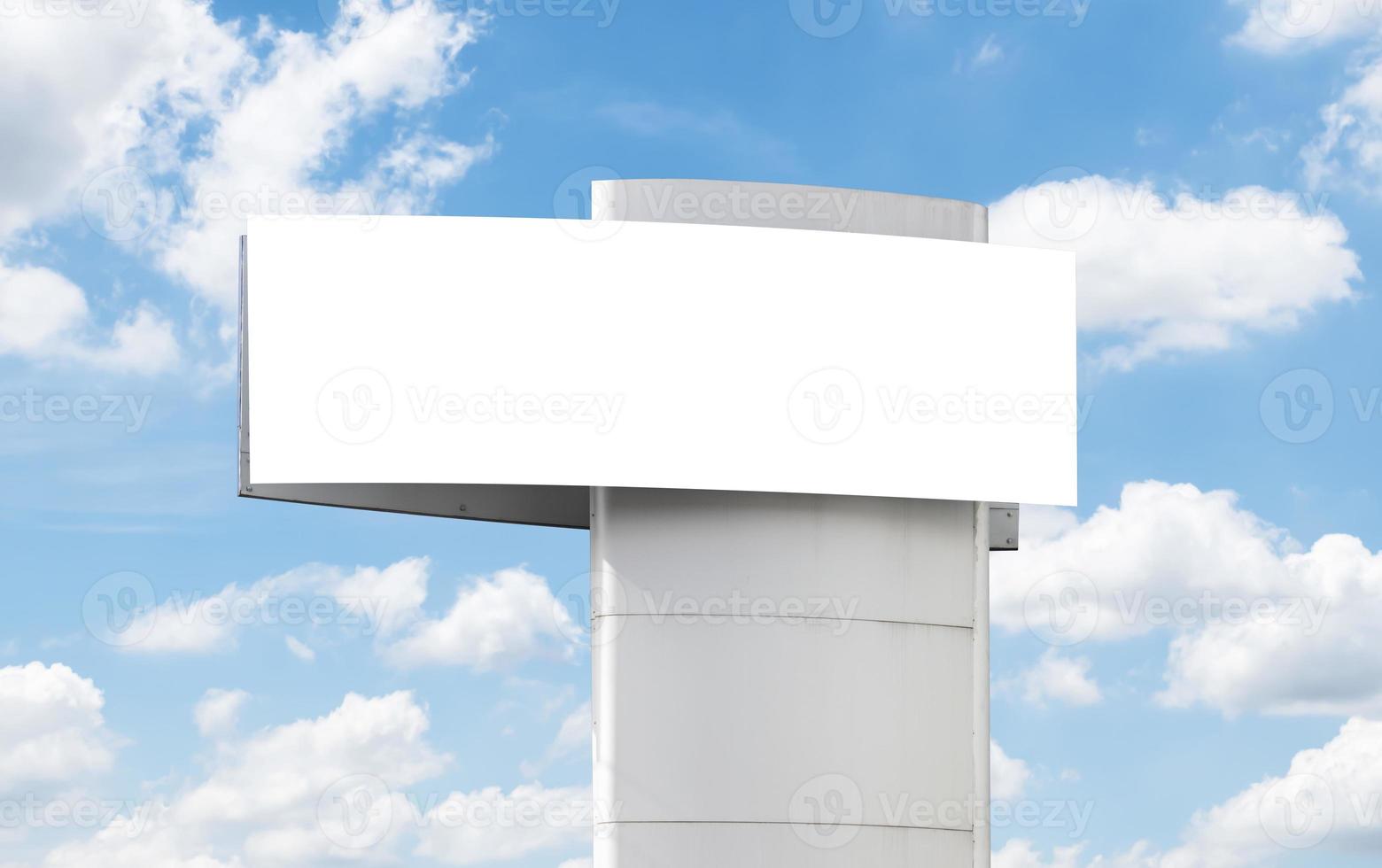 Outdoor pole billboard with mock up white screen on blue sky background with clipping path photo