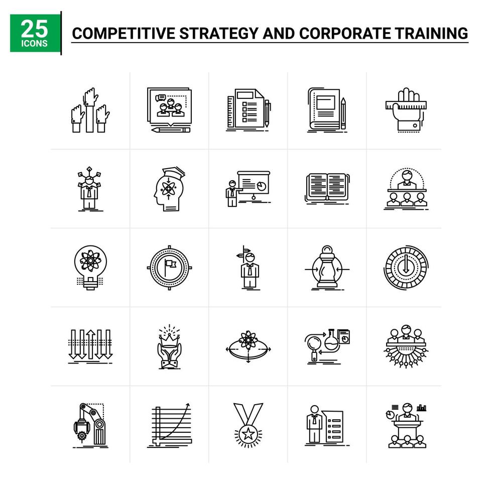 25 Competitive Strategy And Corporate Training icon set vector background