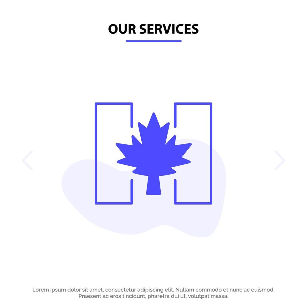 nuestros servicios bandera otoño canadá hoja glifo sólido icono plantilla de tarjeta web vector