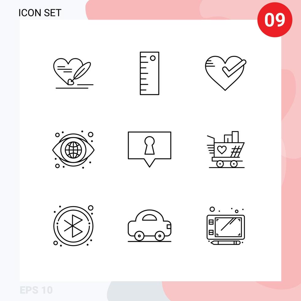 9 Outline concept for Websites Mobile and Apps private vision love look globe Editable Vector Design Elements