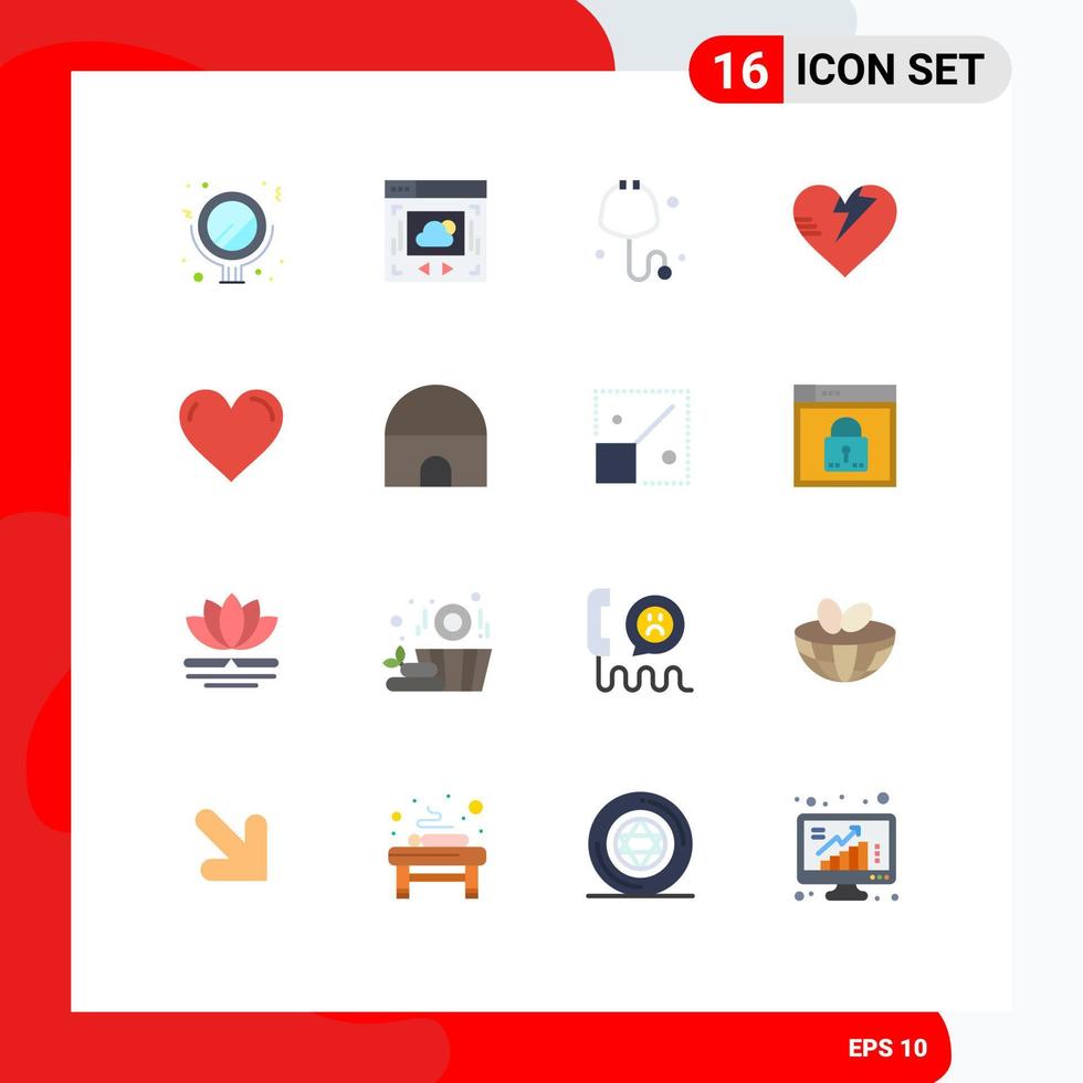 16 User Interface Flat Color Pack of modern Signs and Symbols of building favorite stethoscope like heart Editable Pack of Creative Vector Design Elements