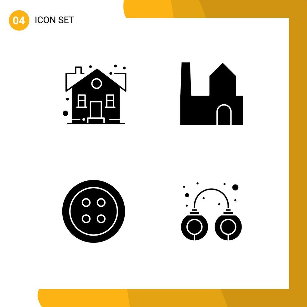 Mobile Interface Solid Glyph Set of 4 Pictograms of building clothes sweet home factory chimney tools Editable Vector Design Elements