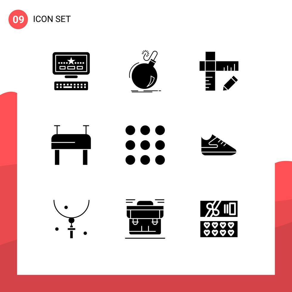 User Interface Pack of 9 Basic Solid Glyphs of shoes dots education design sport Editable Vector Design Elements