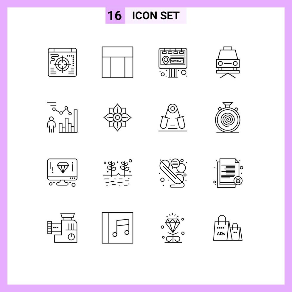 Modern Set of 16 Outlines Pictograph of person efficiency contact data repair Editable Vector Design Elements