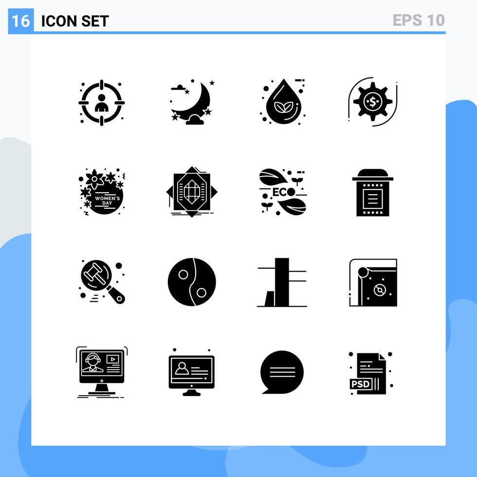 16 iconos creativos signos y símbolos modernos de configuración de dinero elementos de diseño vectorial editables de ecología de engranajes lunares vector