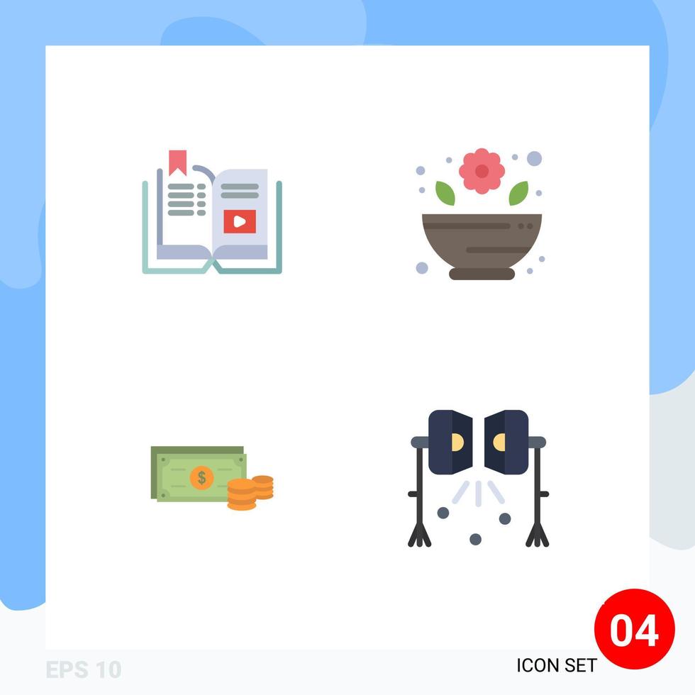 Universal Icon Symbols Group of 4 Modern Flat Icons of book coins education pharmacy money Editable Vector Design Elements