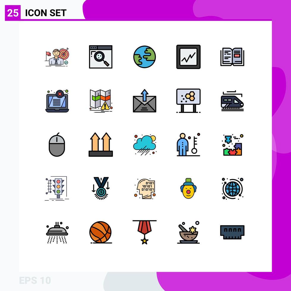 Set of 25 Vector Filled line Flat Colors on Grid for text education web book analytics Editable Vector Design Elements