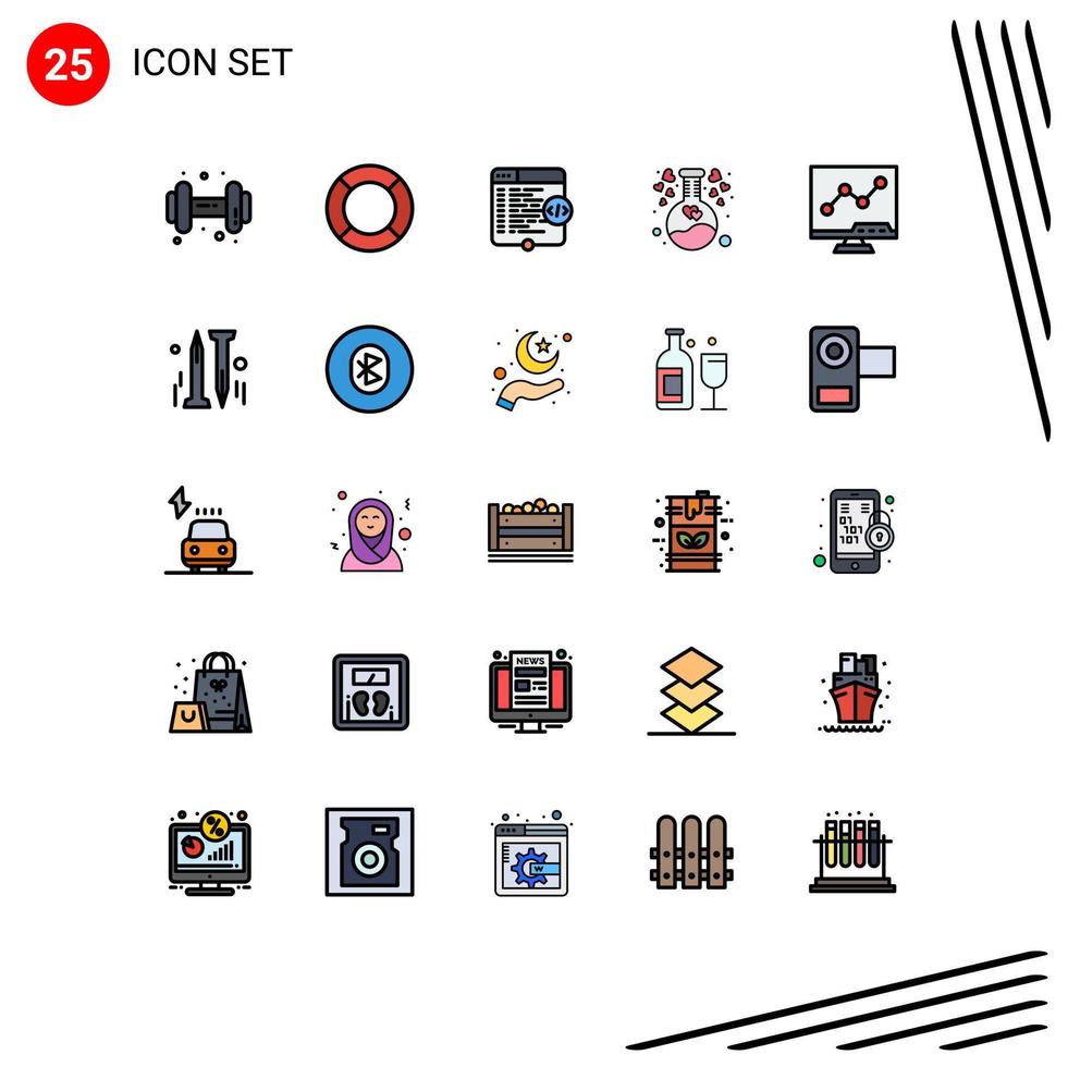conjunto de 25 iconos de interfaz de usuario modernos signos de símbolos para el matraz de código de corazón analítico que codifica elementos de diseño de vectores editables
