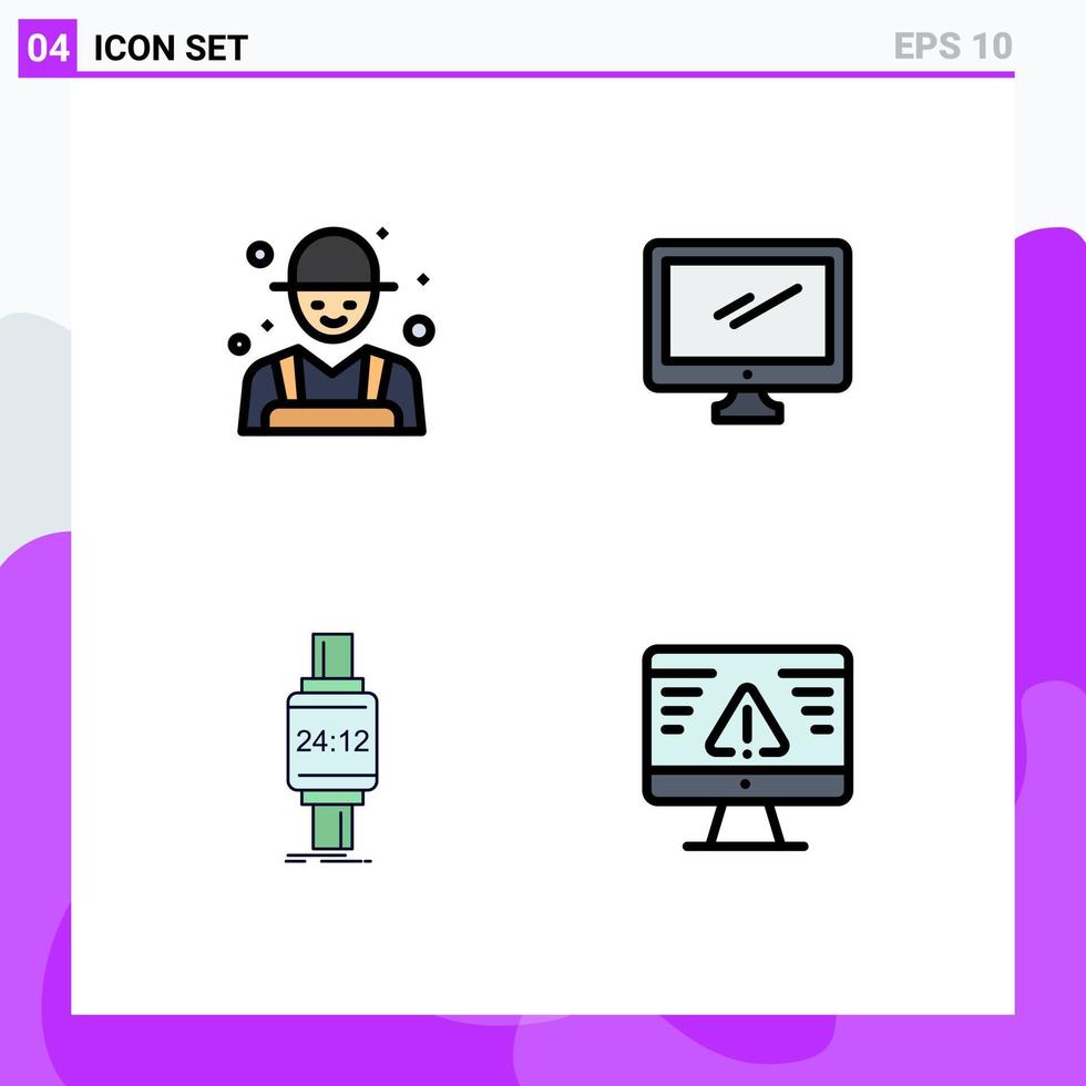 Pack of 4 Modern Filledline Flat Colors Signs and Symbols for Web Print Media such as farm smart watch rancher device watch Editable Vector Design Elements