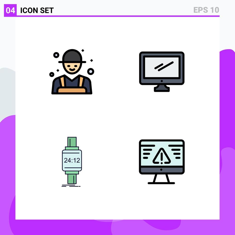 paquete de 4 signos y símbolos de colores planos de línea de relleno modernos para medios de impresión web, como el reloj inteligente de la granja, el dispositivo ranchero, el reloj, los elementos de diseño vectorial editables vector