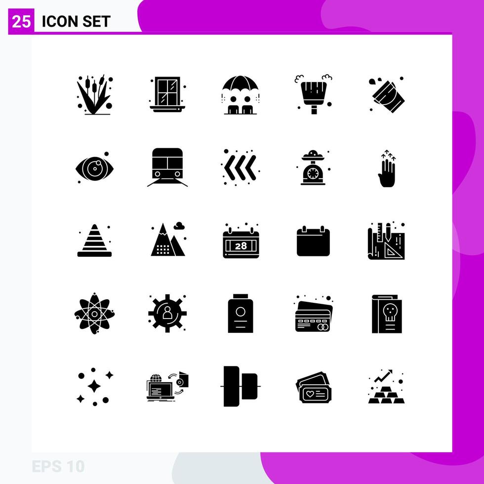 25 concepto de glifo sólido para sitios web móviles y aplicaciones elementos de diseño de vector editables de escoba de barrido de negocio de cubo de bombero