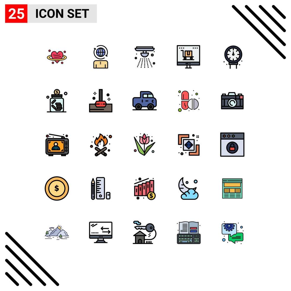 Universal Icon Symbols Group of 25 Modern Filled line Flat Colors of gauge marketing alarm digital marketing advertising Editable Vector Design Elements