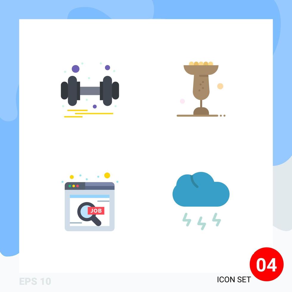 User Interface Pack of 4 Basic Flat Icons of dumbbell online health eat online job Editable Vector Design Elements