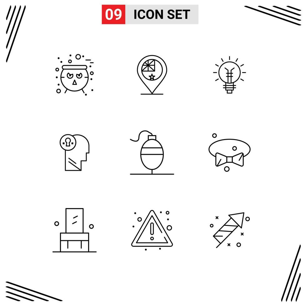 Outline Pack of 9 Universal Symbols of idea business location light idea Editable Vector Design Elements