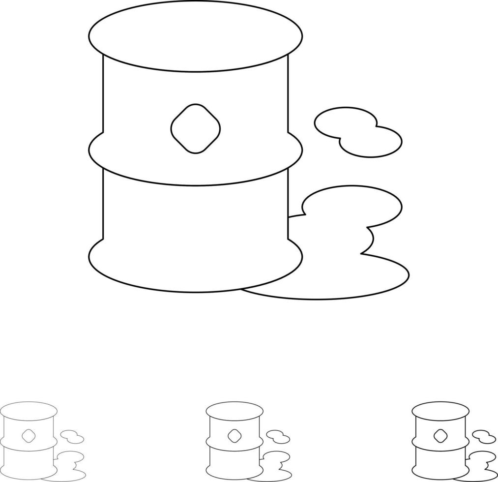 Barrels Environment Garbage Pollution Bold and thin black line icon set vector