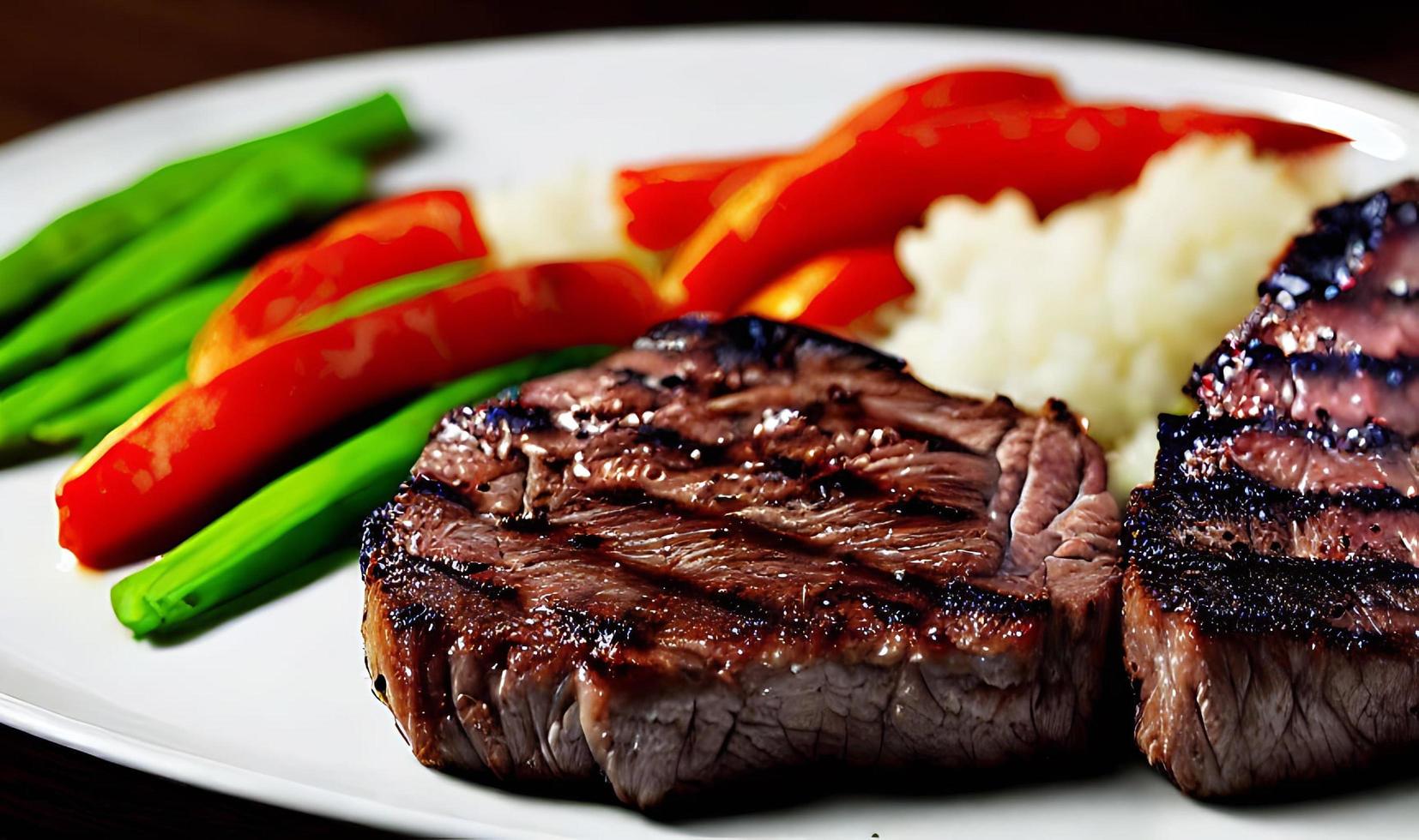 Steak. Gourmet fresh delicious juicy steak. Selected focus, in Poster format. photo