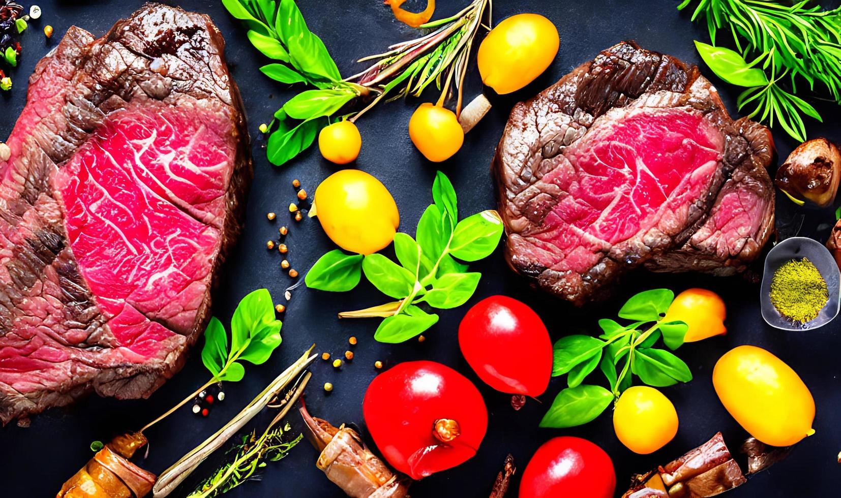 Steak. Gourmet fresh delicious juicy steak. Selected focus, in Poster format. photo