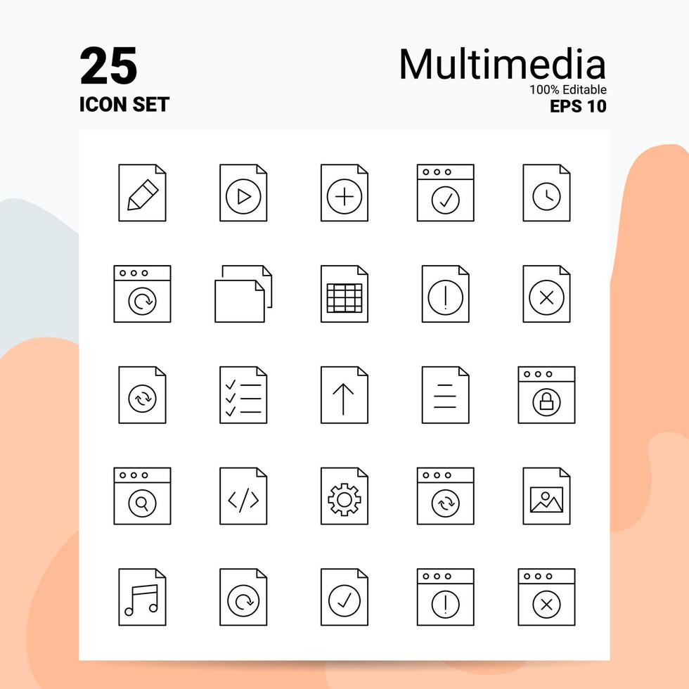 25 Multimedia Icon Set 100 Editable EPS 10 Files Business Logo Concept Ideas Line icon design vector