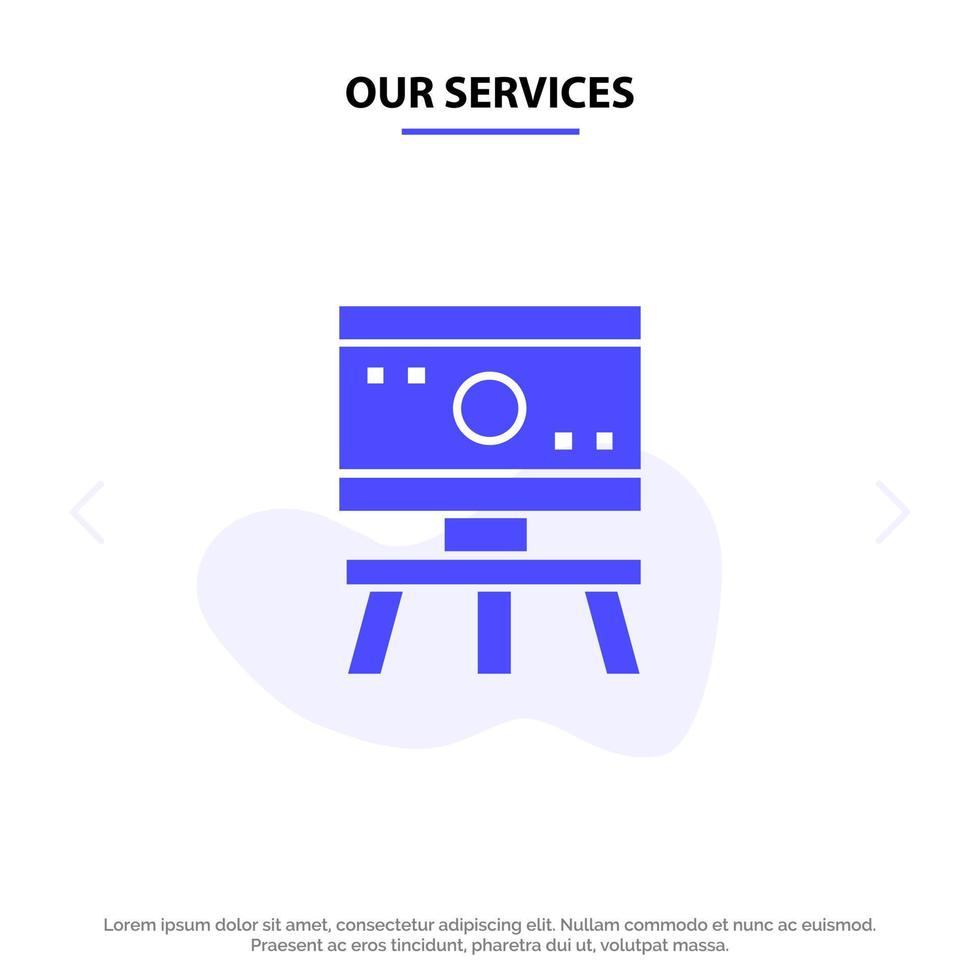 Our Services Atom Board Science Space Solid Glyph Icon Web card Template vector