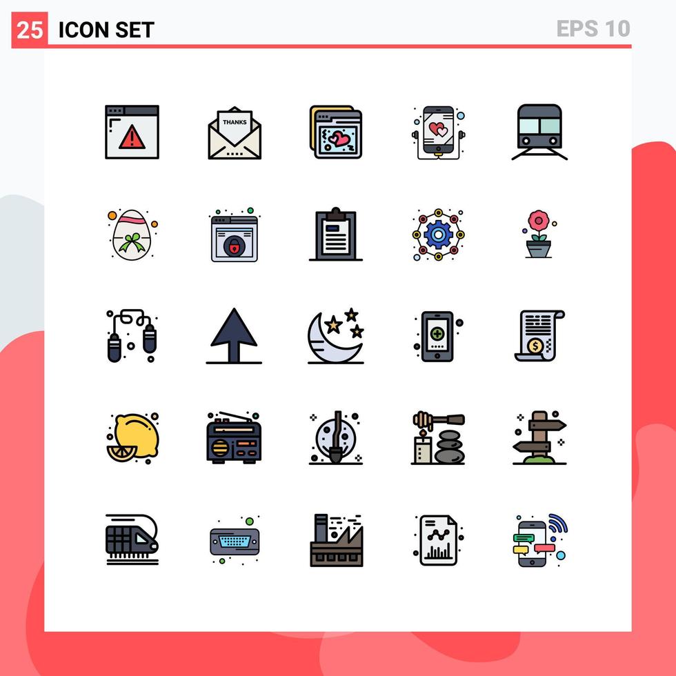 paquete de 25 modernos signos y símbolos de colores planos de línea rellena para medios de impresión web, como elementos de diseño de vectores editables web de amor de acción de gracias móvil de metro