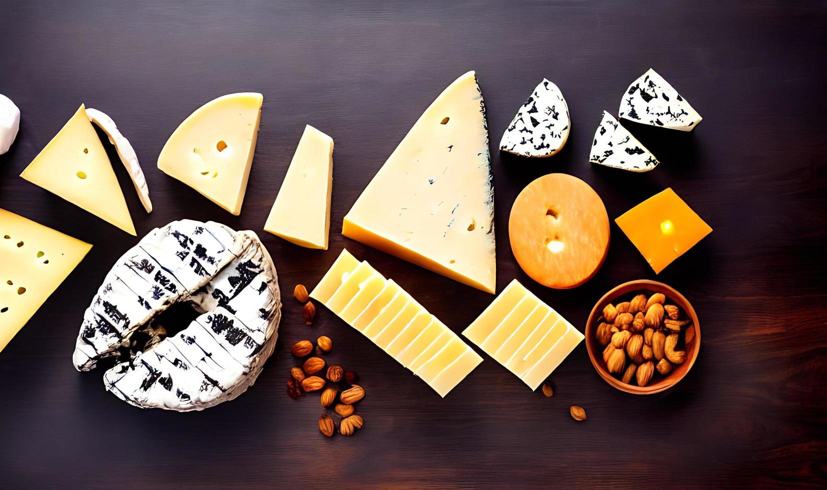 Cheese. Different delicious cheese types. Selected focus, in Poster format. photo