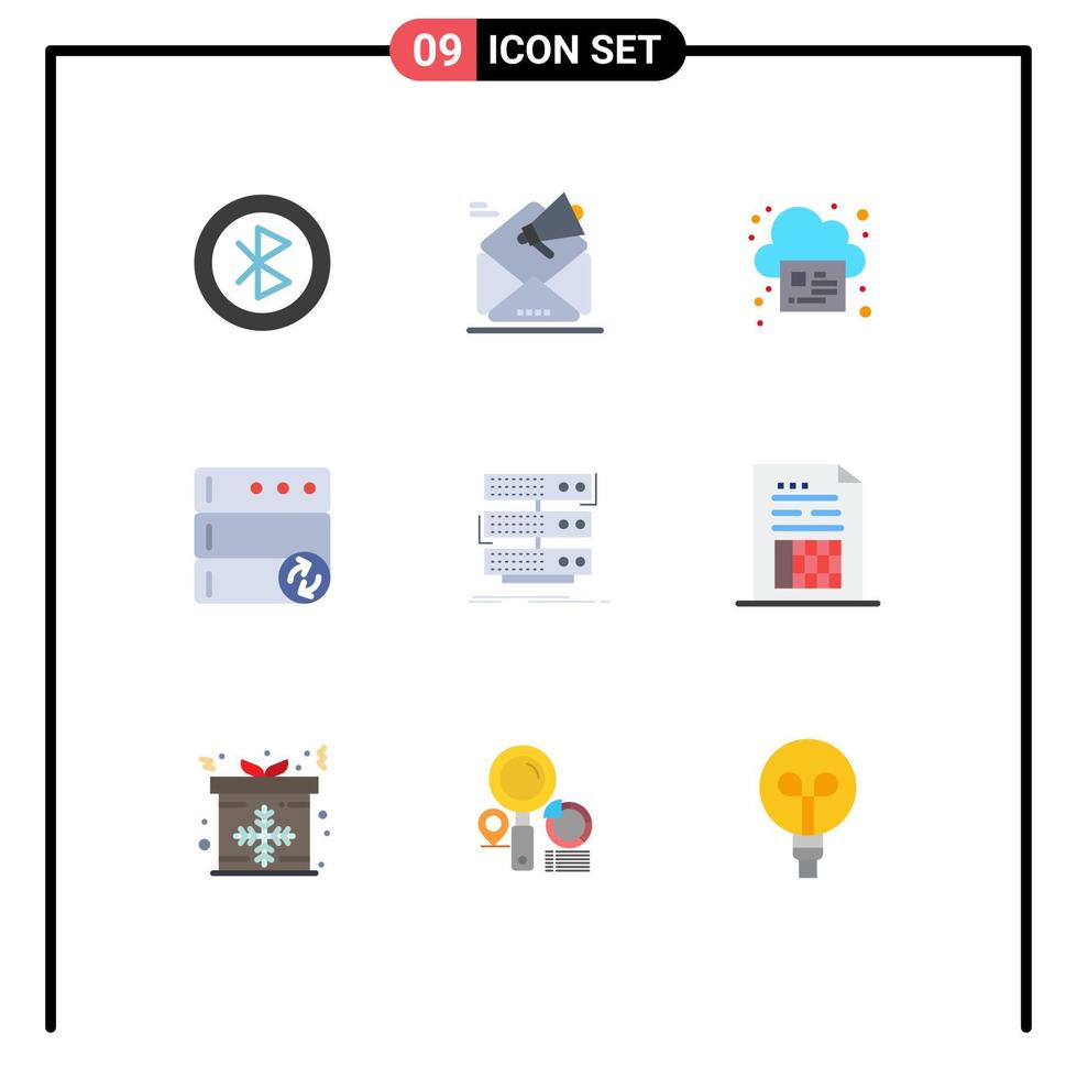 9 Universal Flat Color Signs Symbols of server server marketing database print Editable Vector Design Elements