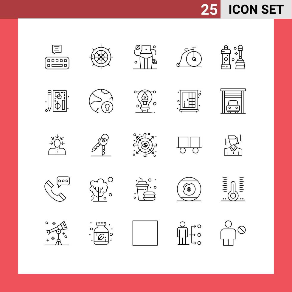 Universal Icon Symbols Group of 25 Modern Lines of cleaner vehicle diet transportation bike Editable Vector Design Elements