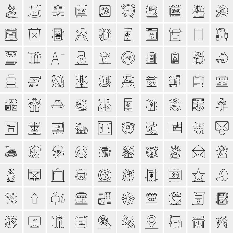 100 iconos universales de línea negra sobre fondo blanco vector